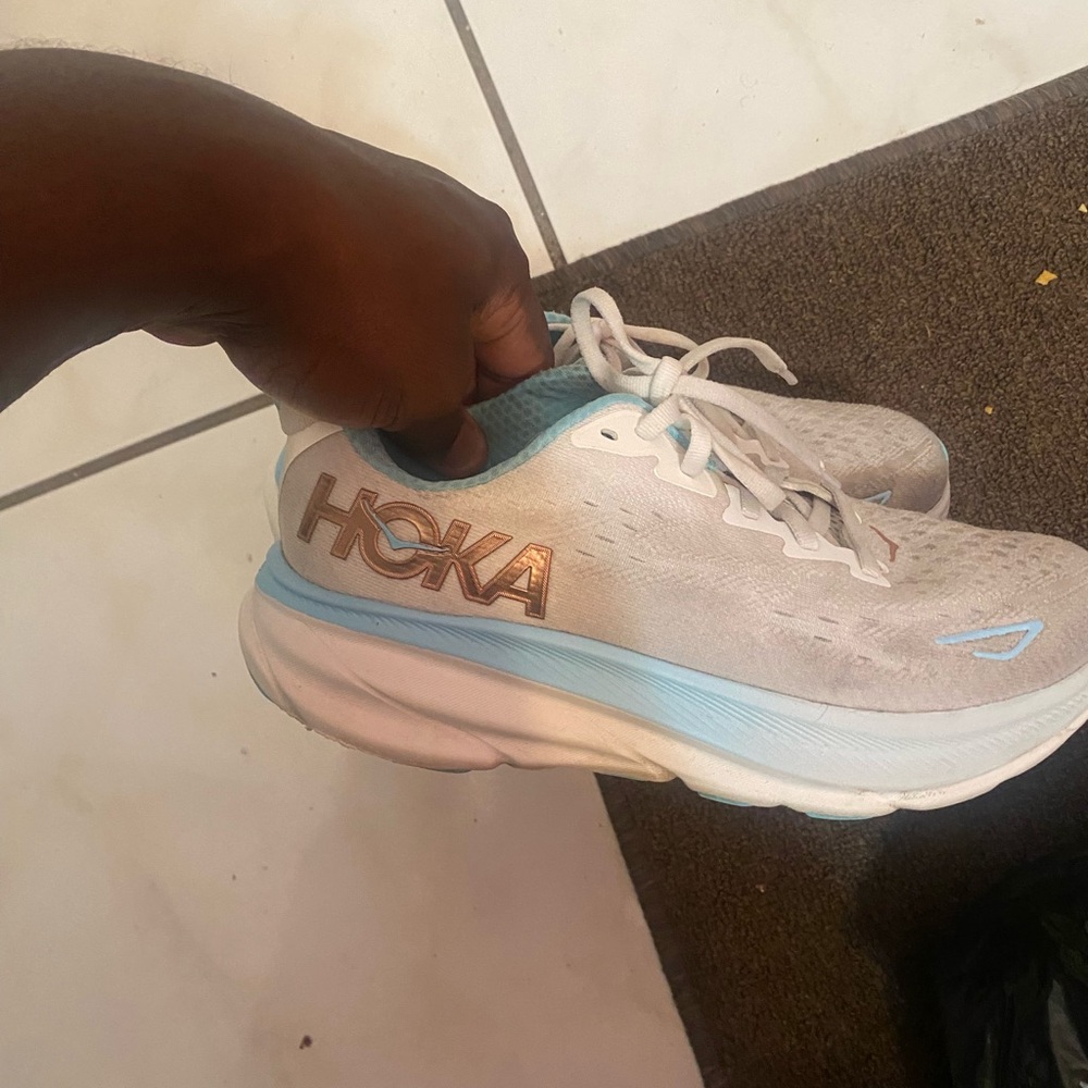 Hoka Women's Athletic Shoes - White with Blue and Gold Accents